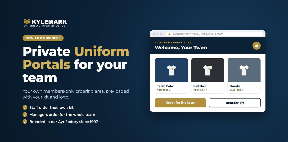 Private uniform portals for business - your own members-only ordering area from Kylemark