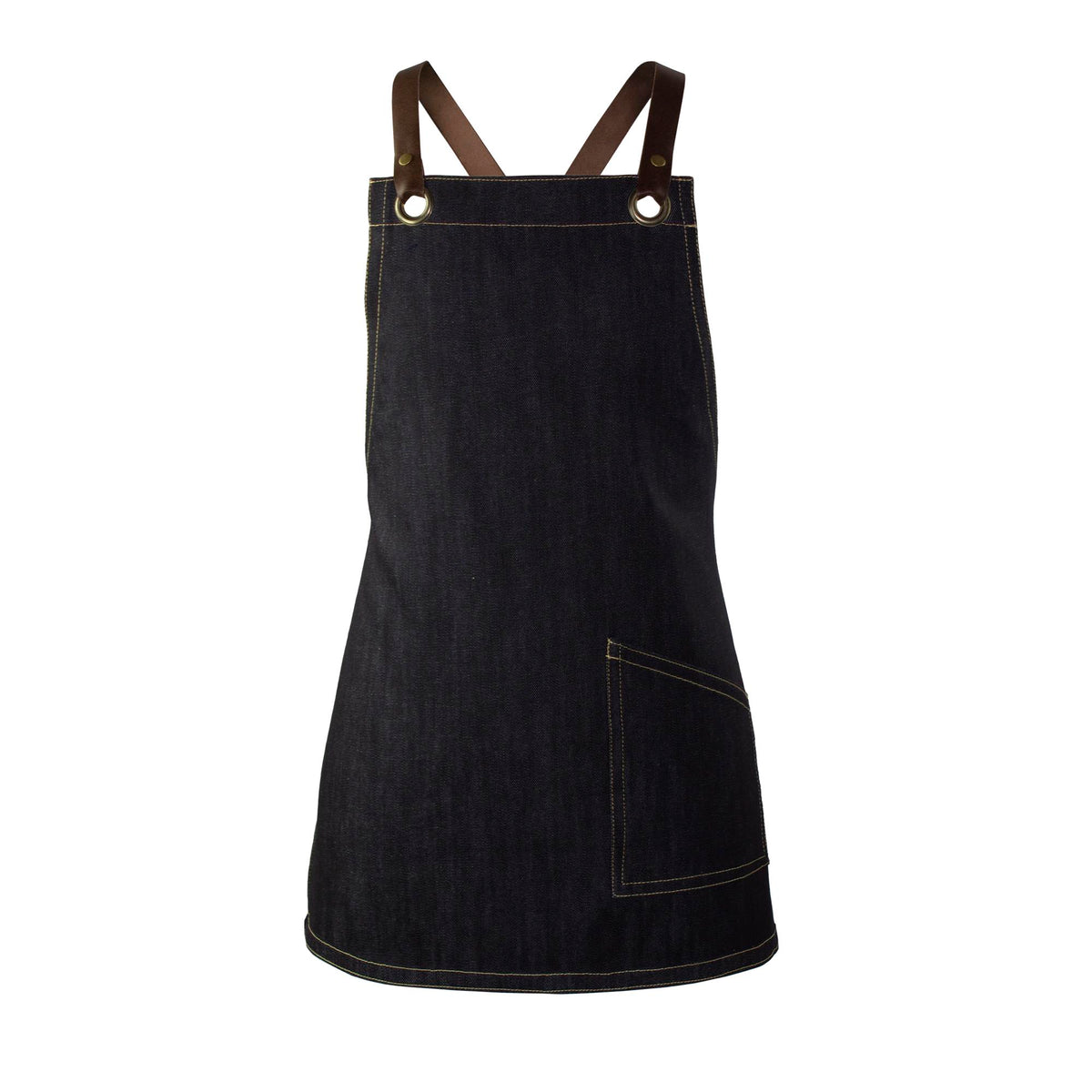 County Crossback - Denim Short Bib Apron - Leather Halter - Premium