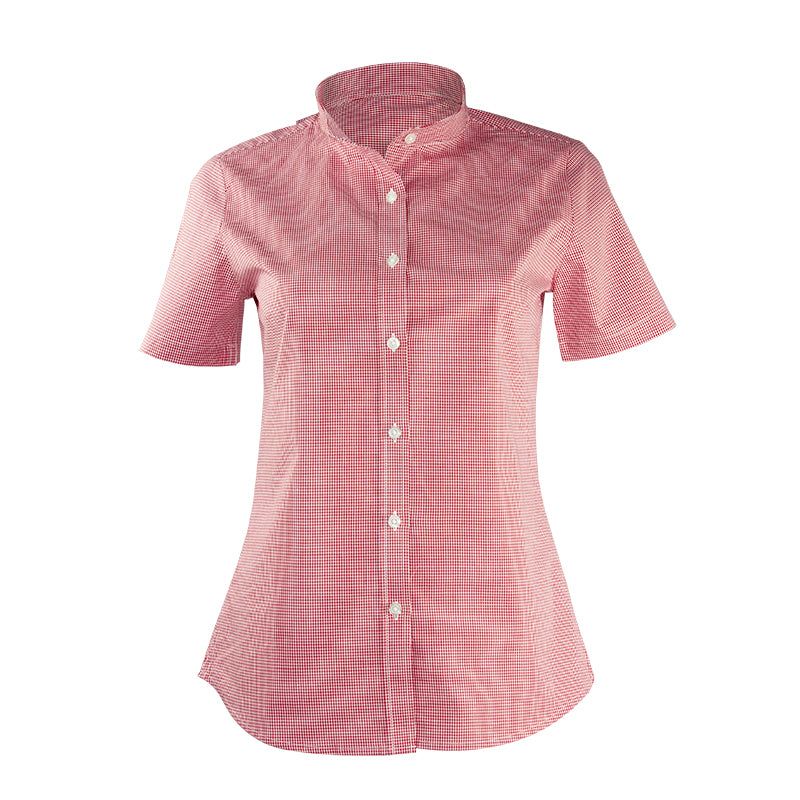 Kylemark - Ladies Mandarin Collar Gingham Short Sleeve Shirt - AF21FM