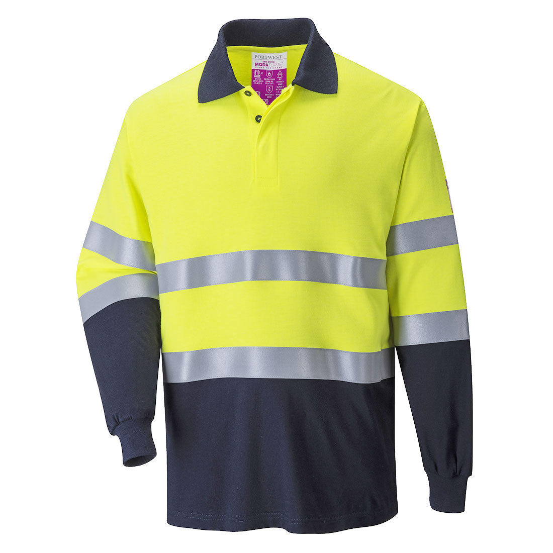 Portwest - Modaflame Knit Hi-Vis Constrast FR Long Sleeve Polo Shirt - FR74