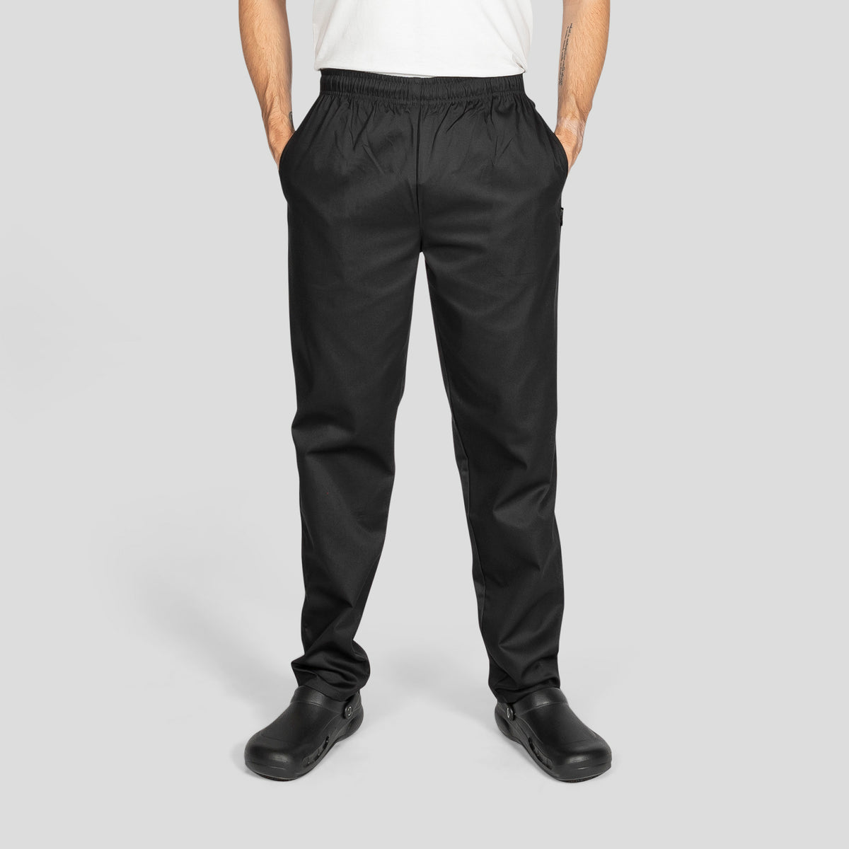 Dennys Unisex Elasticated Chefs Trousers - Black / L-Slim / Regular