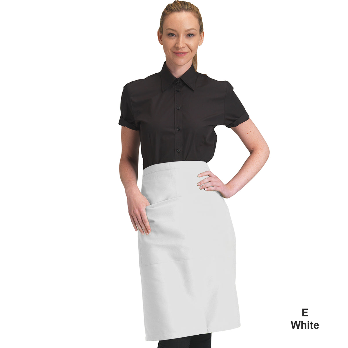 Dennys Colour Waist Apron with pocket - White