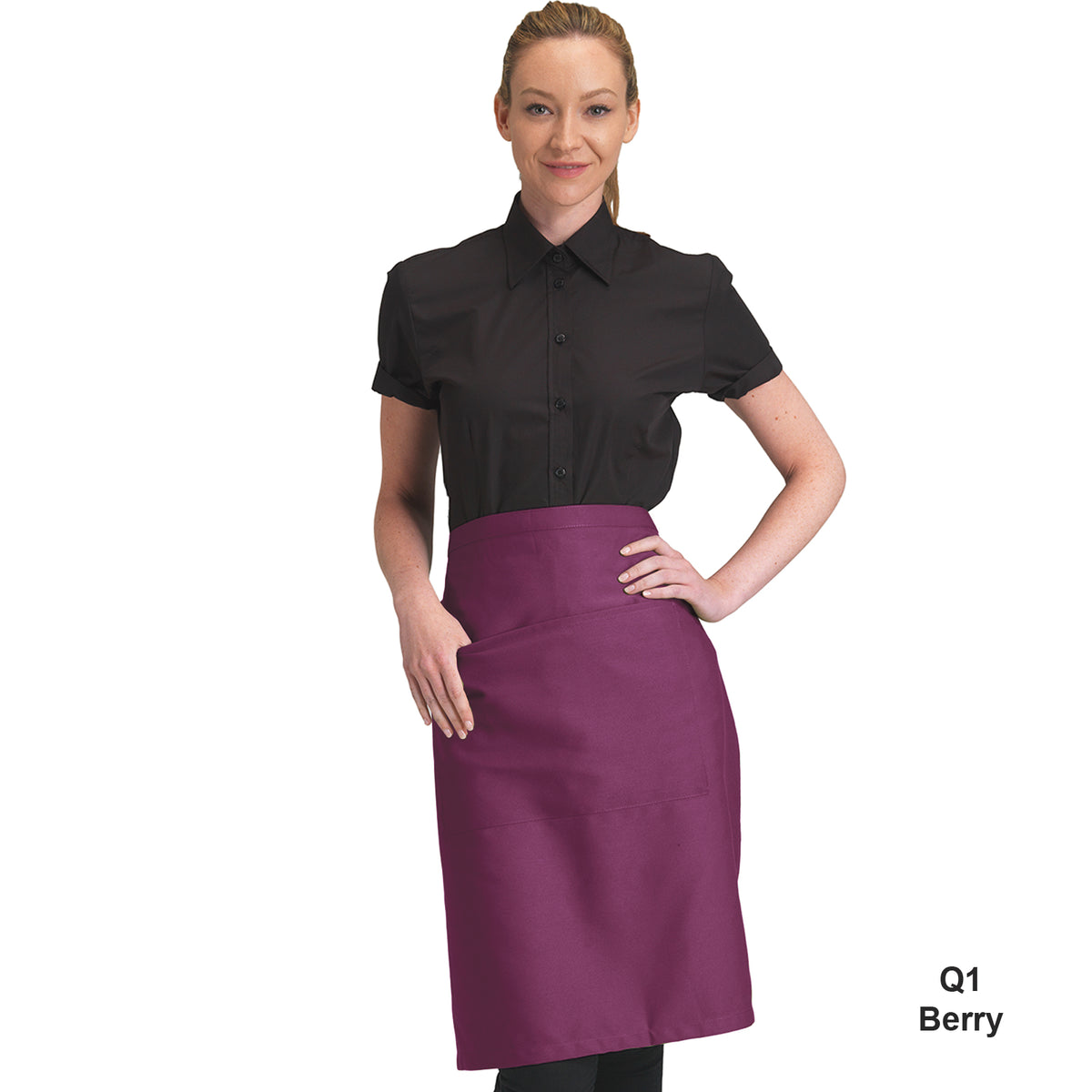 Dennys Colour Waist Apron with pocket - Berry