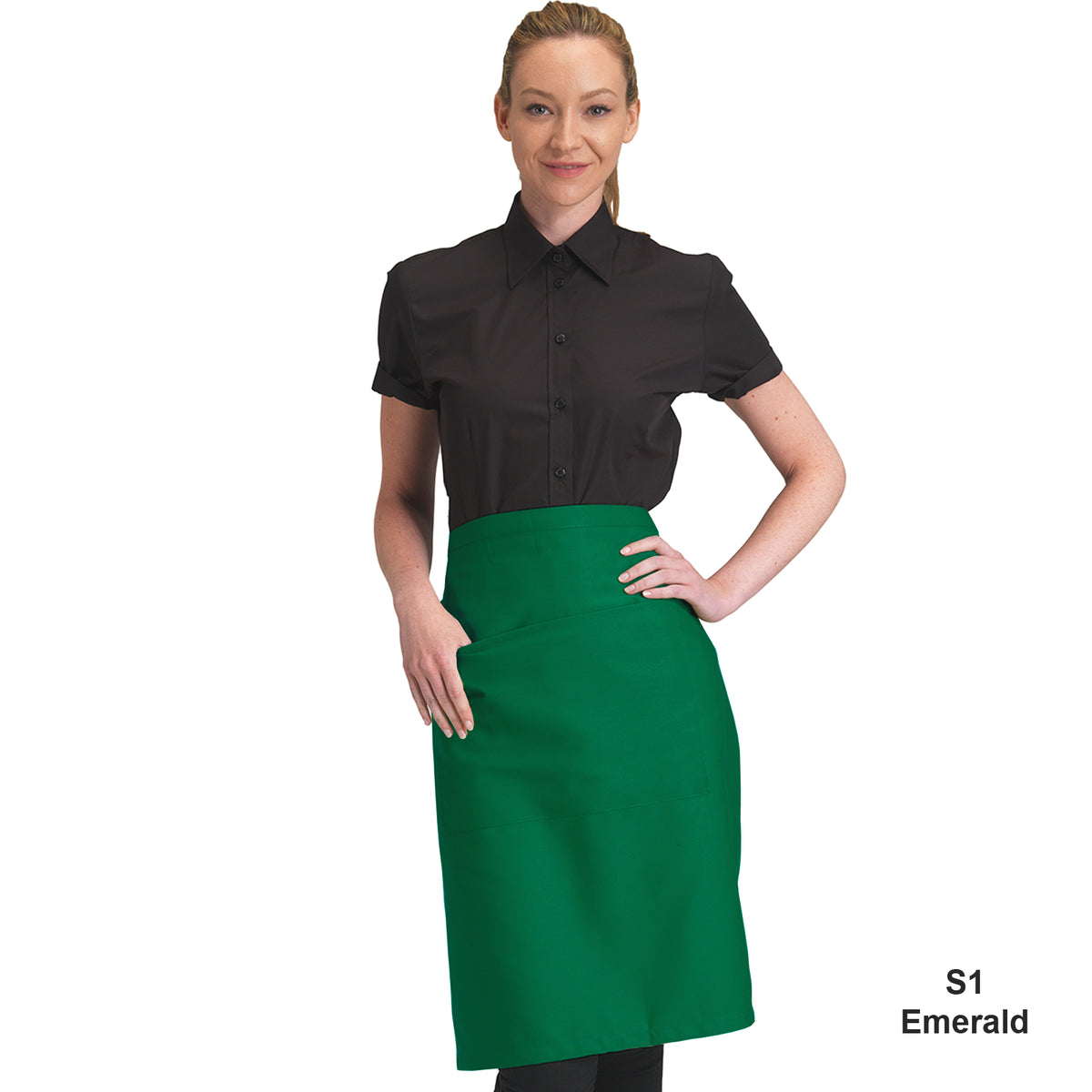 Dennys Colour Waist Apron with pocket - Emerald