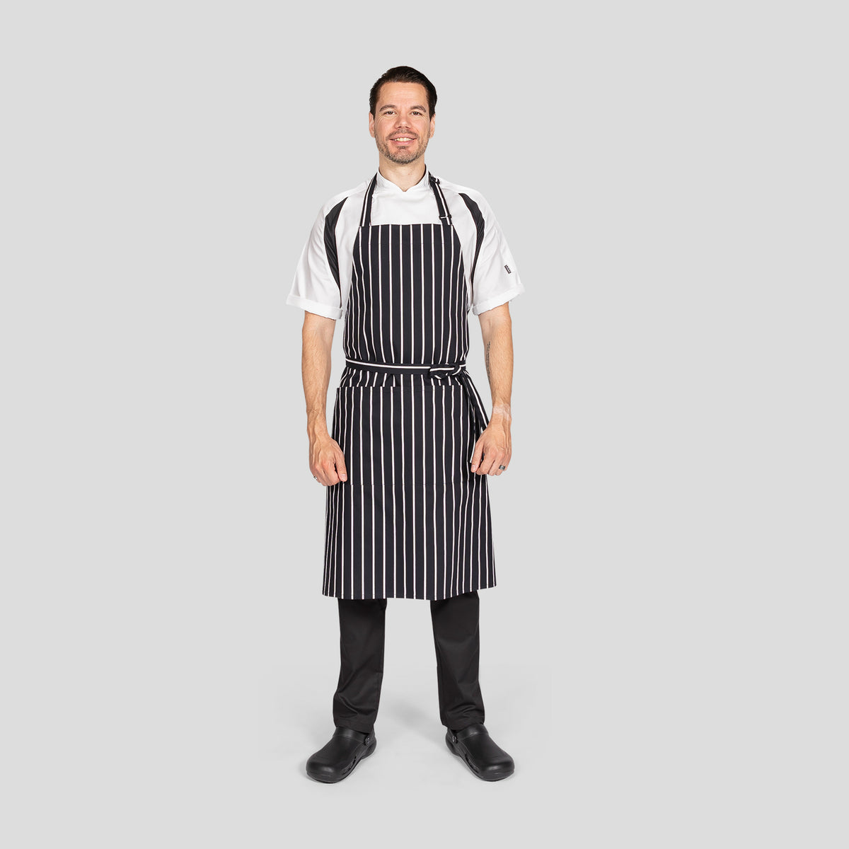 Dennys Striped Bib Apron With Pocket - Stripe Navy