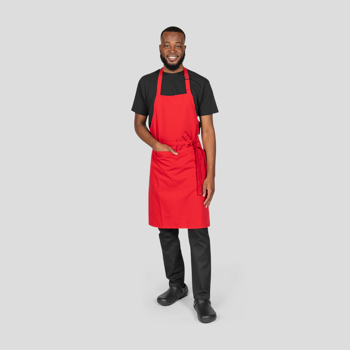 Dennys Colour Bib Apron with pocket - Red