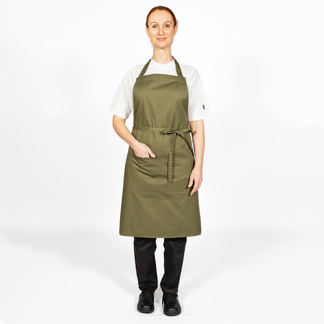 Dennys Bib Apron With Pocket And Adjustable Halter - Olive