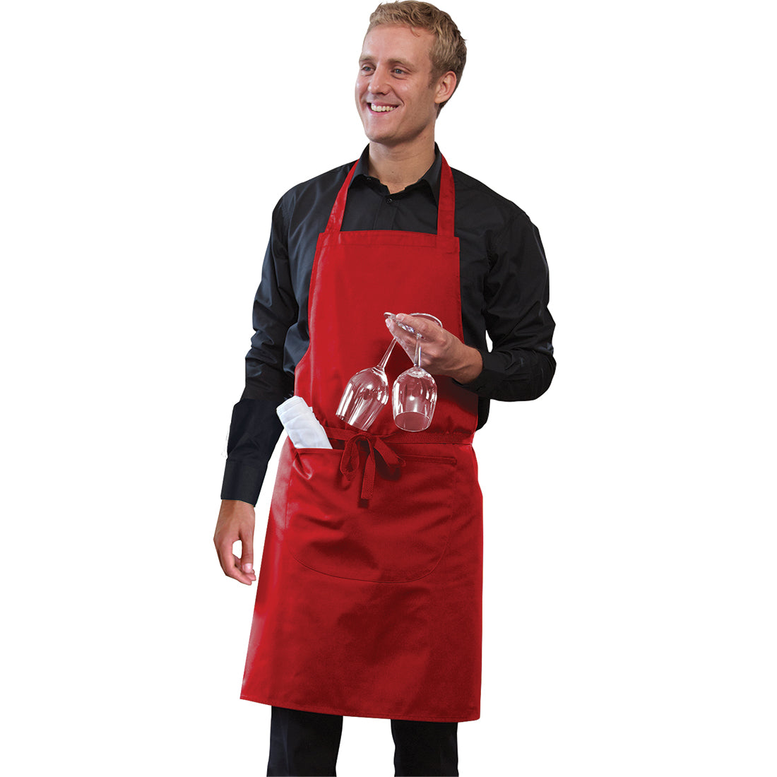 Dennys Bib Apron With Pocket And Adjustable Halter - Red