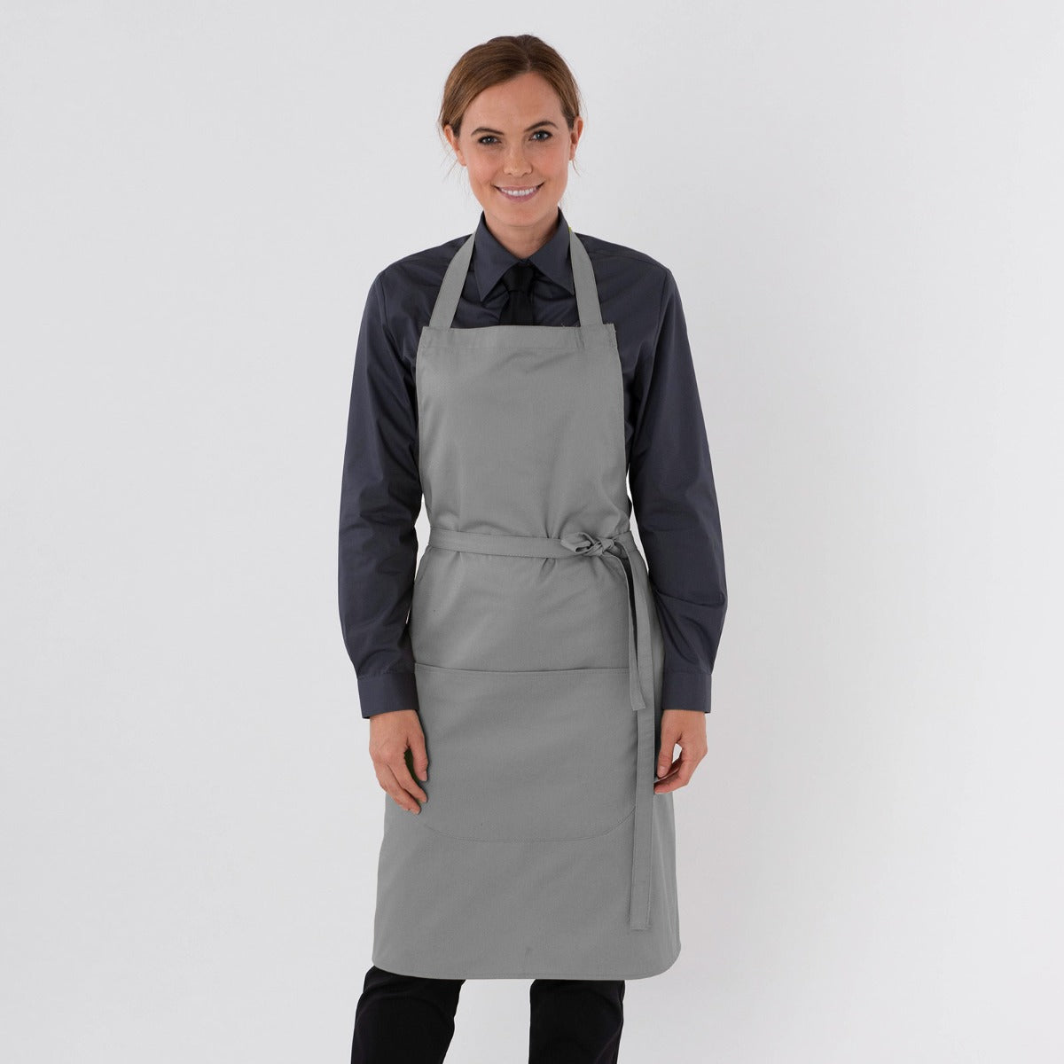 Dennys Bib Apron With Pocket And Adjustable Halter - Light Grey