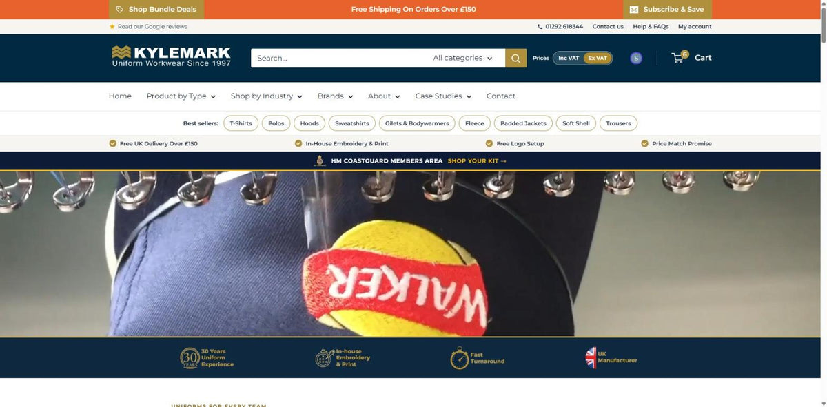 The new Kylemark Workwear online shop homepage