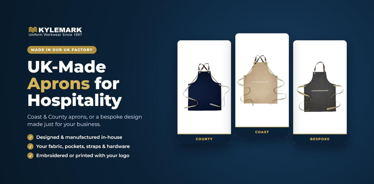 UK-made Coast & County and bespoke hospitality aprons from Kylemark