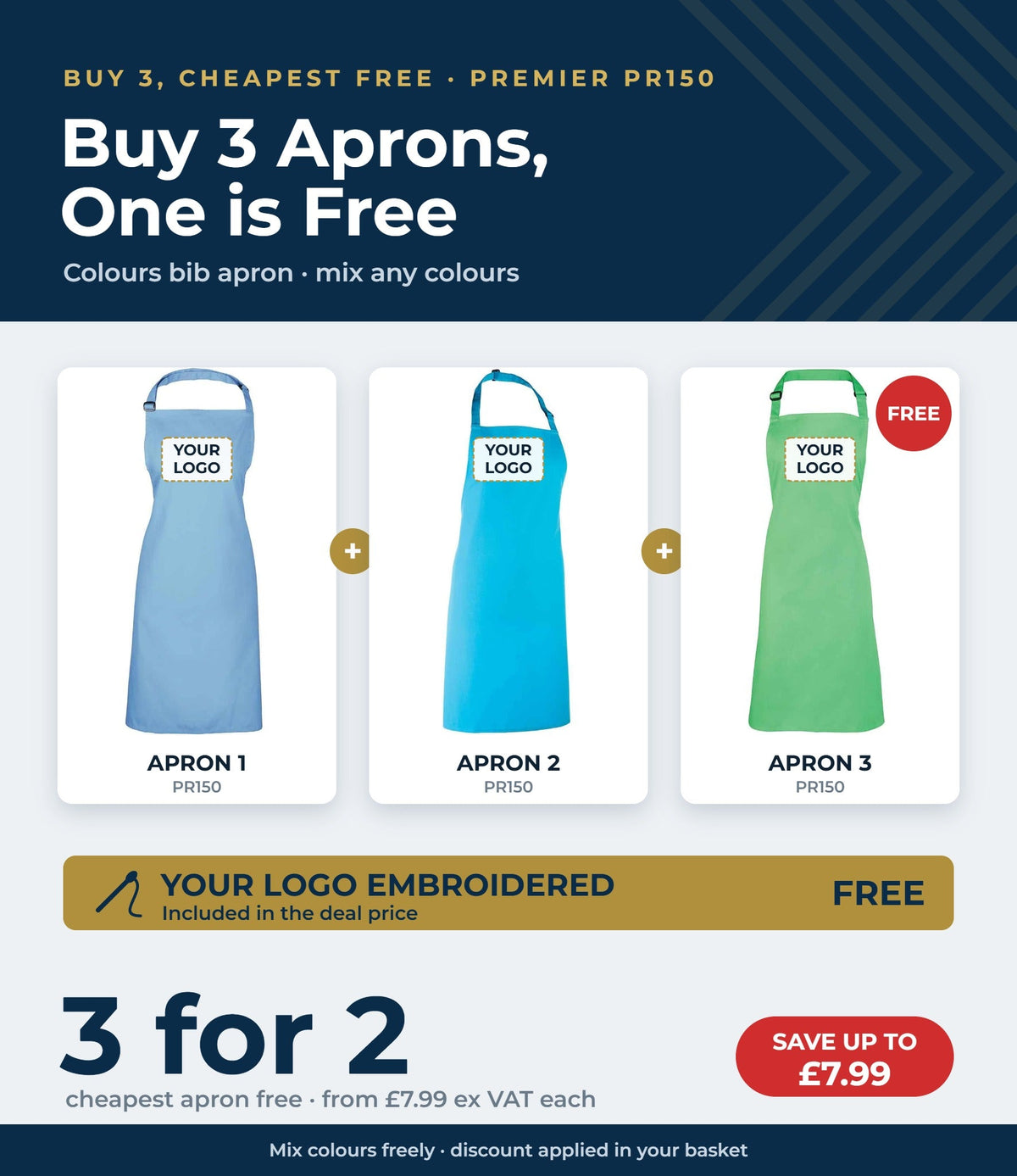 Buy 3 Premier PR150 aprons, cheapest one free - 3 for 2