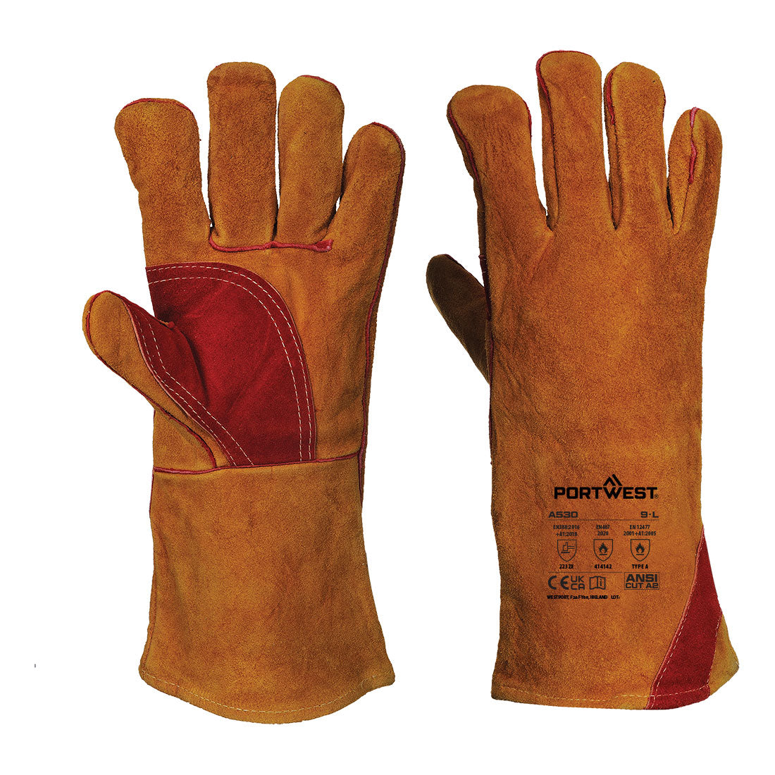 Portwest - Welders 330 Split Leather Reinforced Palm Gauntlet - A530