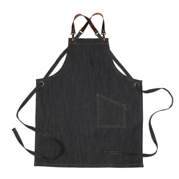 County Crossback - Denim Long Bib Apron - Leather Halter - Premium - AF3011