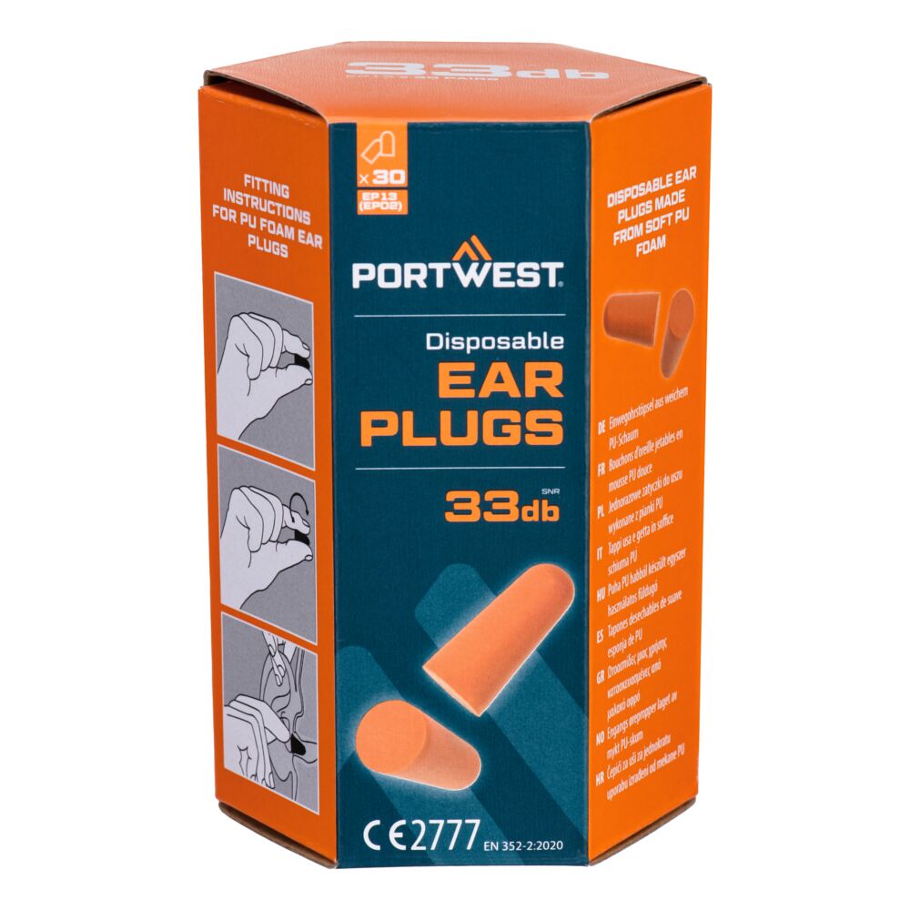 Portwest - PU Foam Ear Plugs (30 Pairs) - EP13