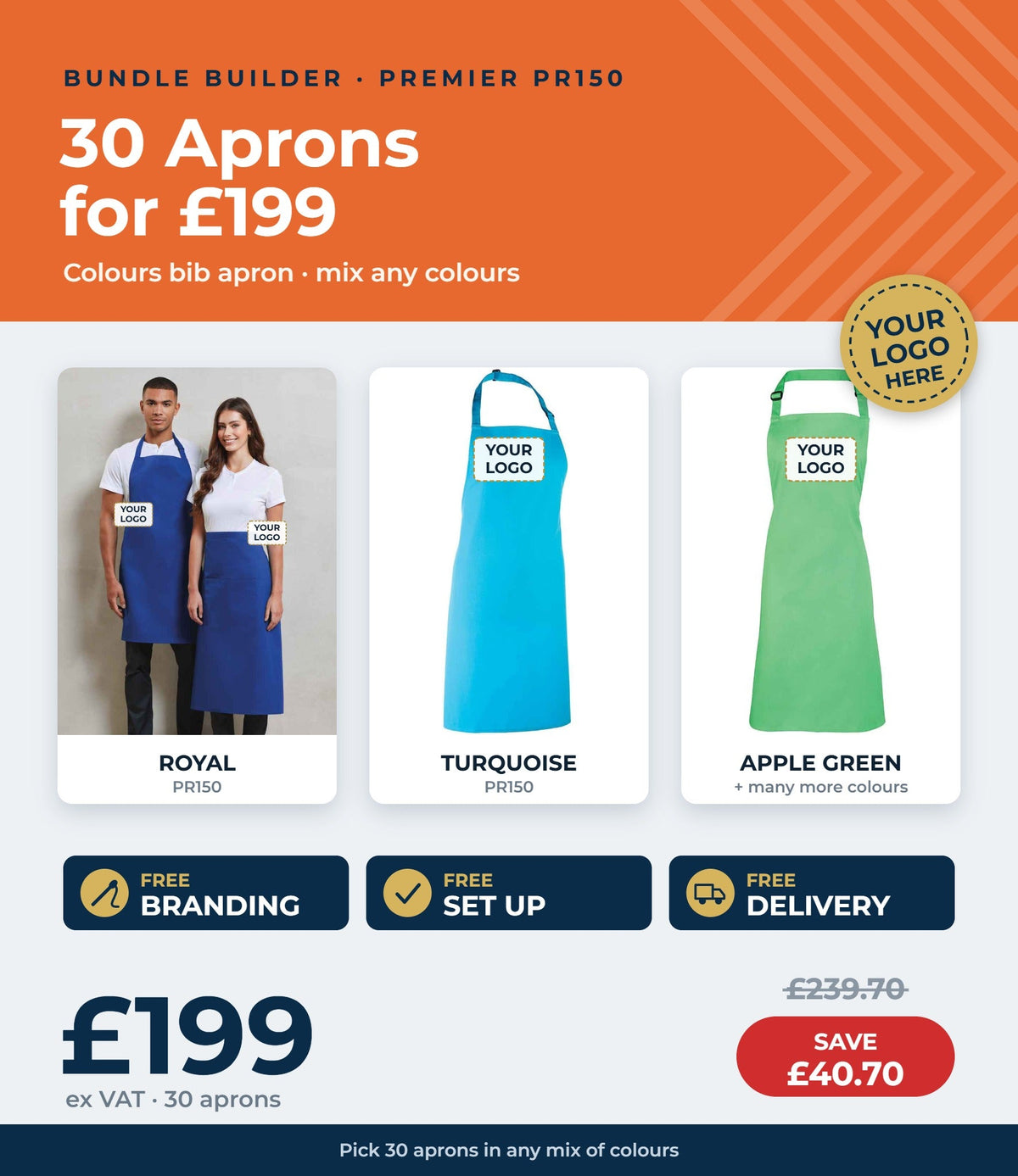 30 Premier PR150 aprons for £199 ex VAT