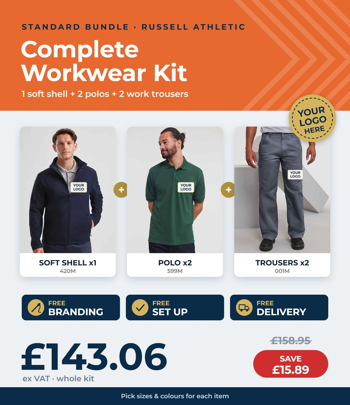 Russell complete workwear kit £143.06 ex VAT - save £15.89