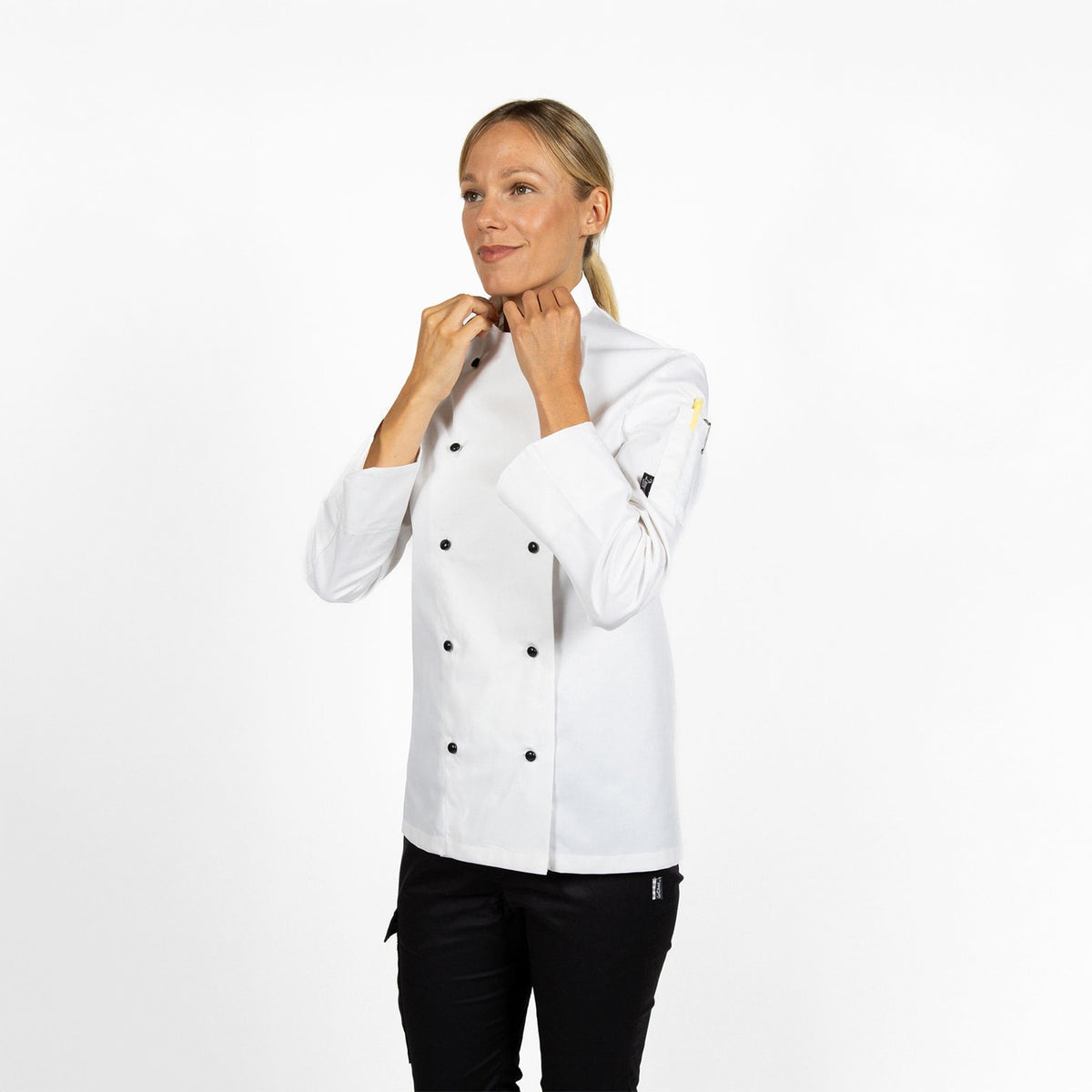 Dennys Long Sleeve Chefs Jacket with Removable Studs - White / 2XL