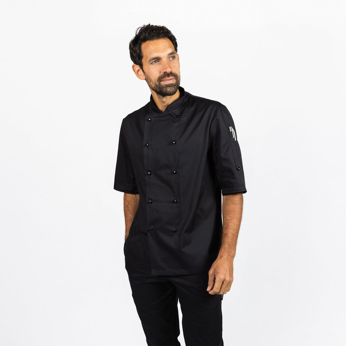 Dennys Short Sleeve Chefs Jacket with Removable Studs - Black / 2XL / Regular