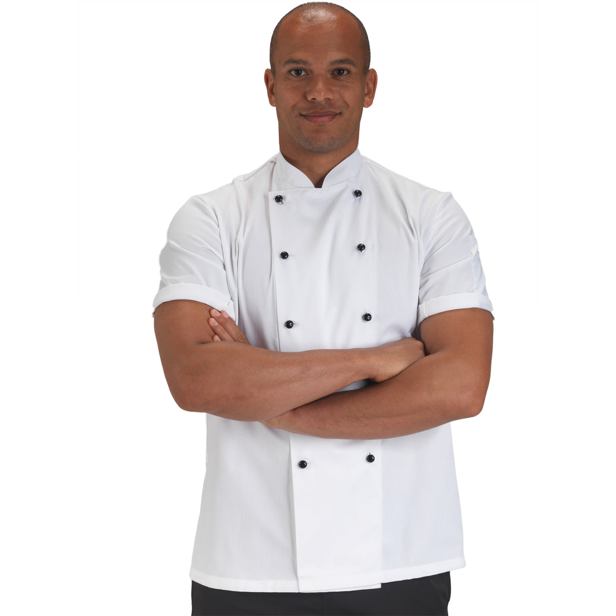 Dennys Short Sleeve Chefs Jacket with Removable Studs - White / 2XL / Regular