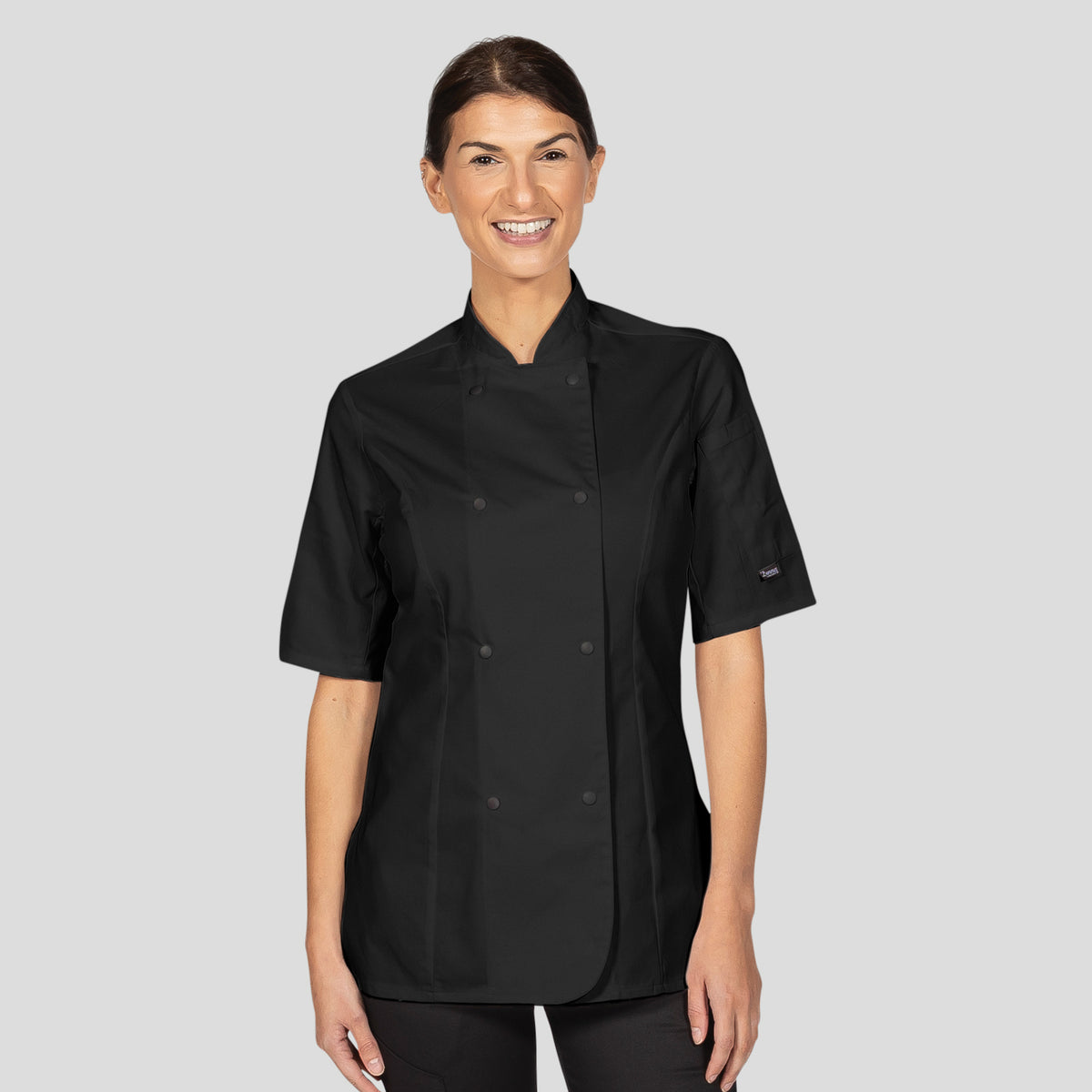 Dennys Womens Fitted Chef Jacket with Short sleeves - Black / XS