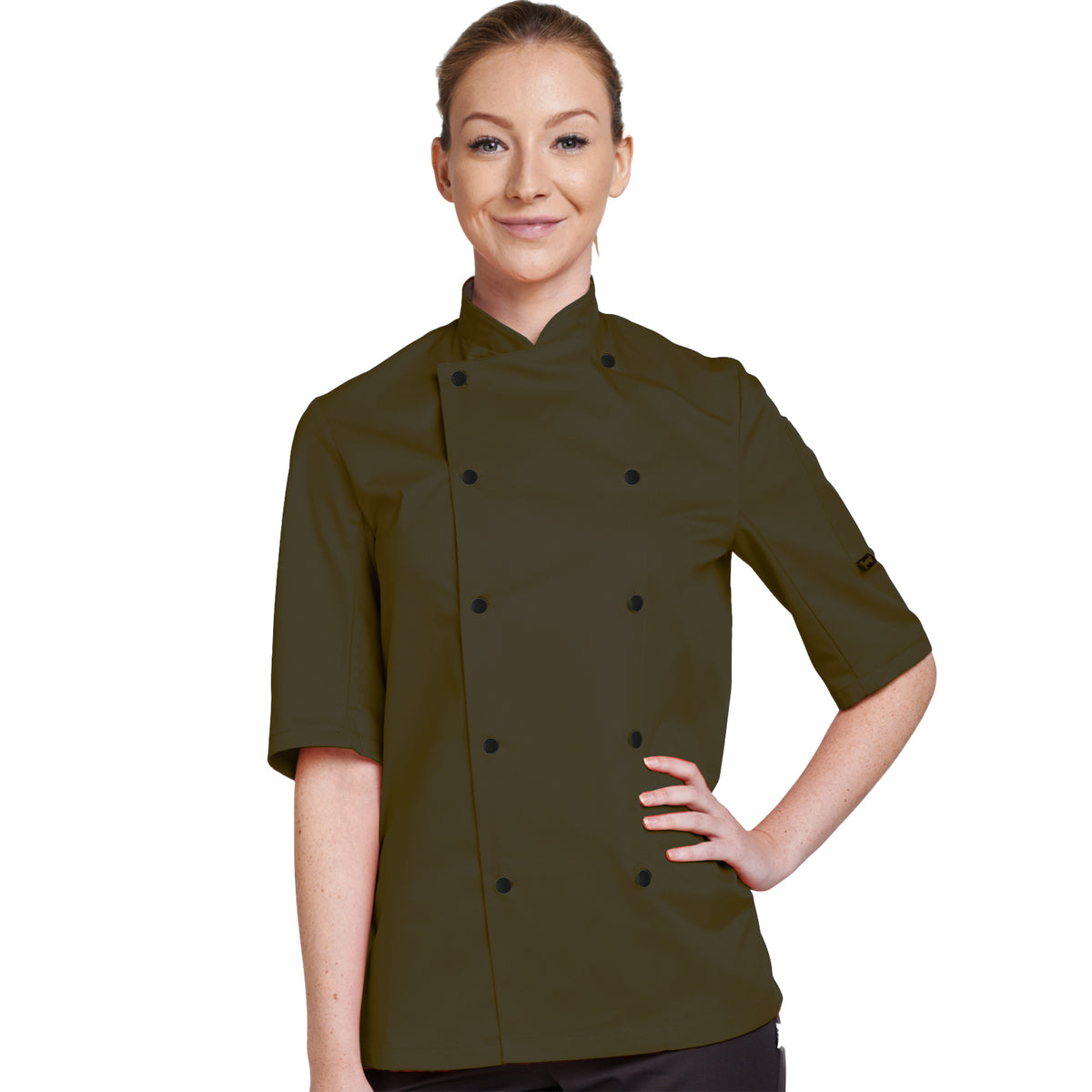 Dennys Short Sleeve Chefs Jacket in Colours - Olive / L
