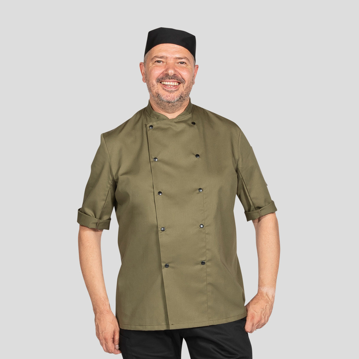 Dennys Short Sleeve Chefs Jacket in Colours - Olive / 2XL