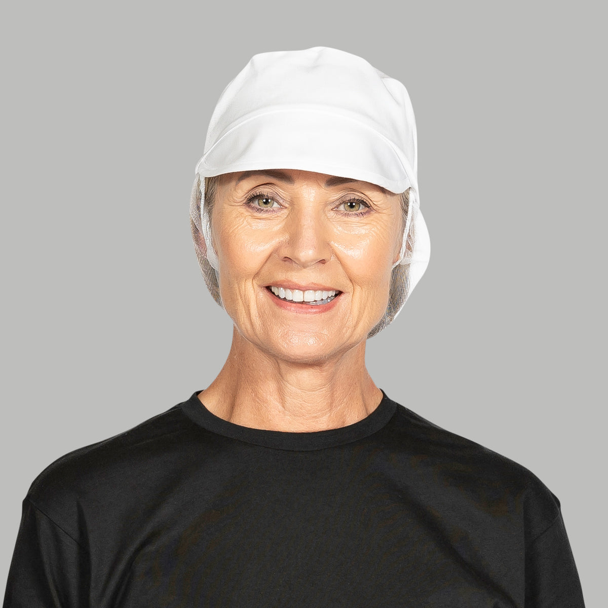 Peaked Food Cap with Snood - White