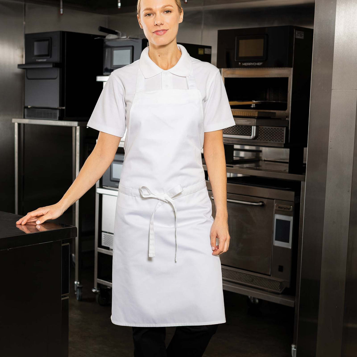 Dennys Bib Aprons With Adj Halter - No Pocket - White
