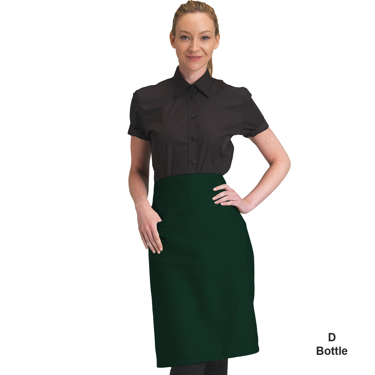 Dennys Colour Waist Apron with pocket - Bottle Green