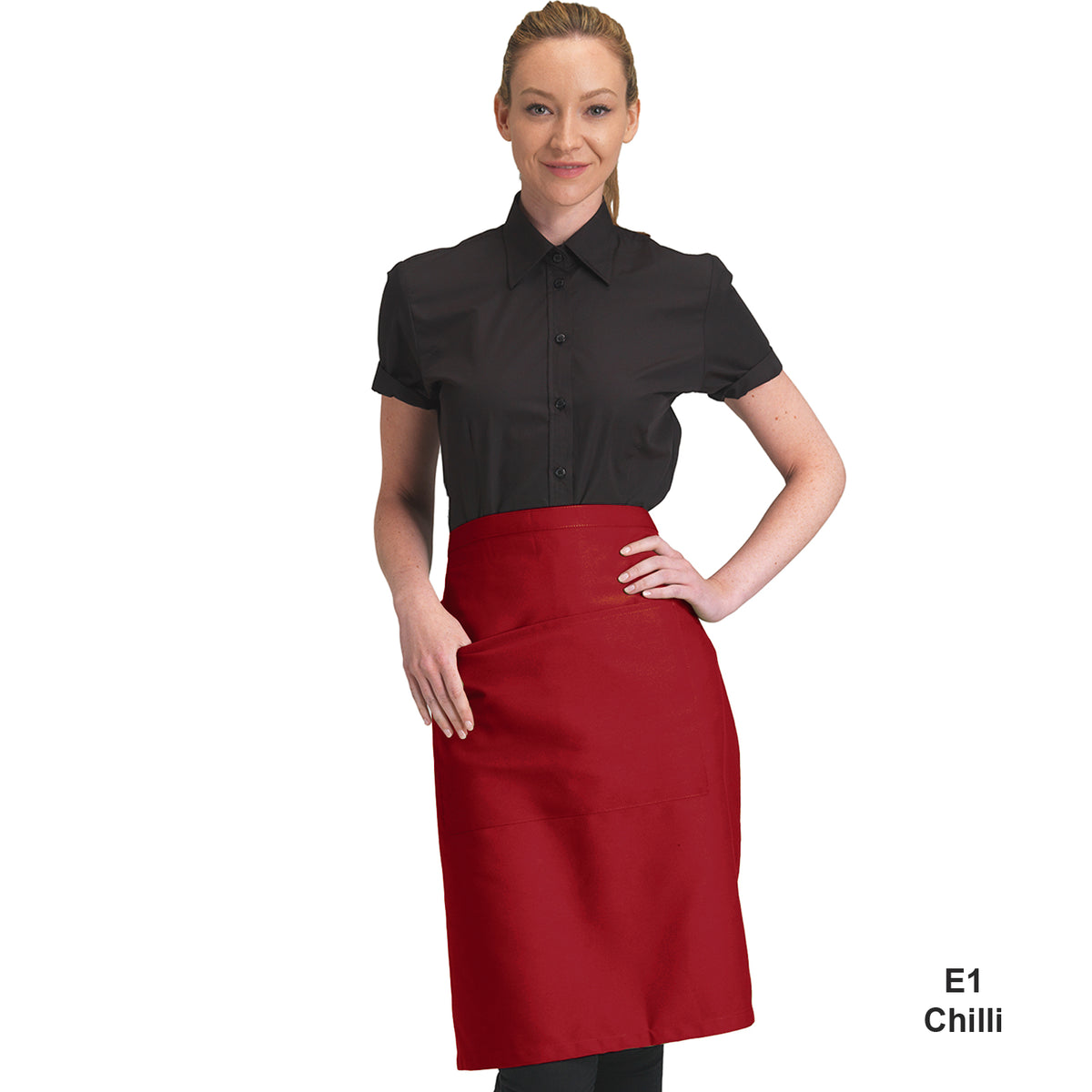 Dennys Colour Waist Apron with pocket - Chilli