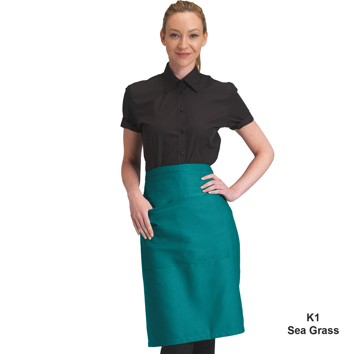 Dennys Colour Waist Apron with pocket - Sea Grass