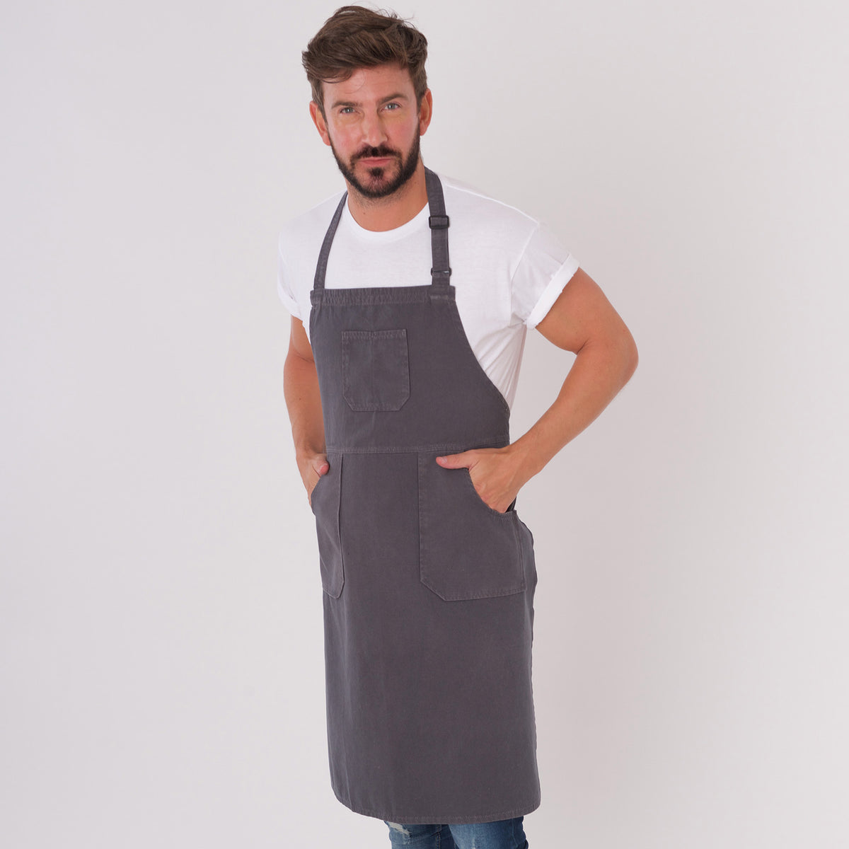 Dennys Originals Bib Apron with Pocket - Storm Grey