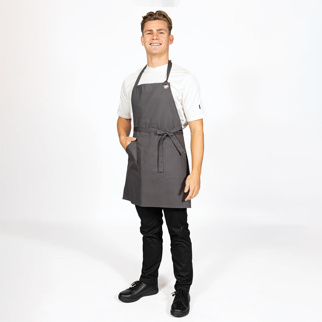 Dennys Canvas Bib Apron with Metal Eyelets - Storm Grey