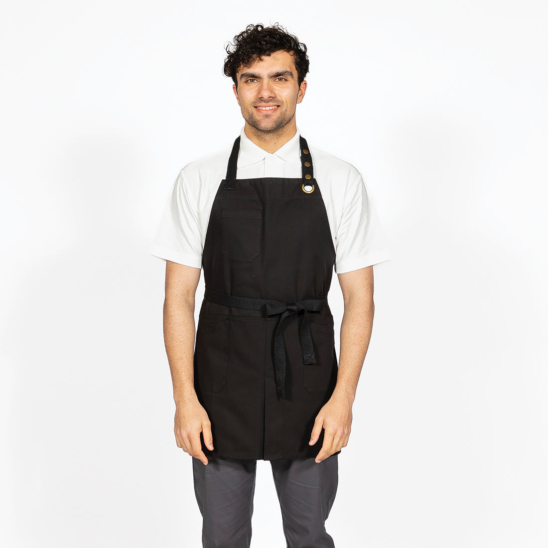 Dennys Canvas Bib Apron with Split Skirt - Black