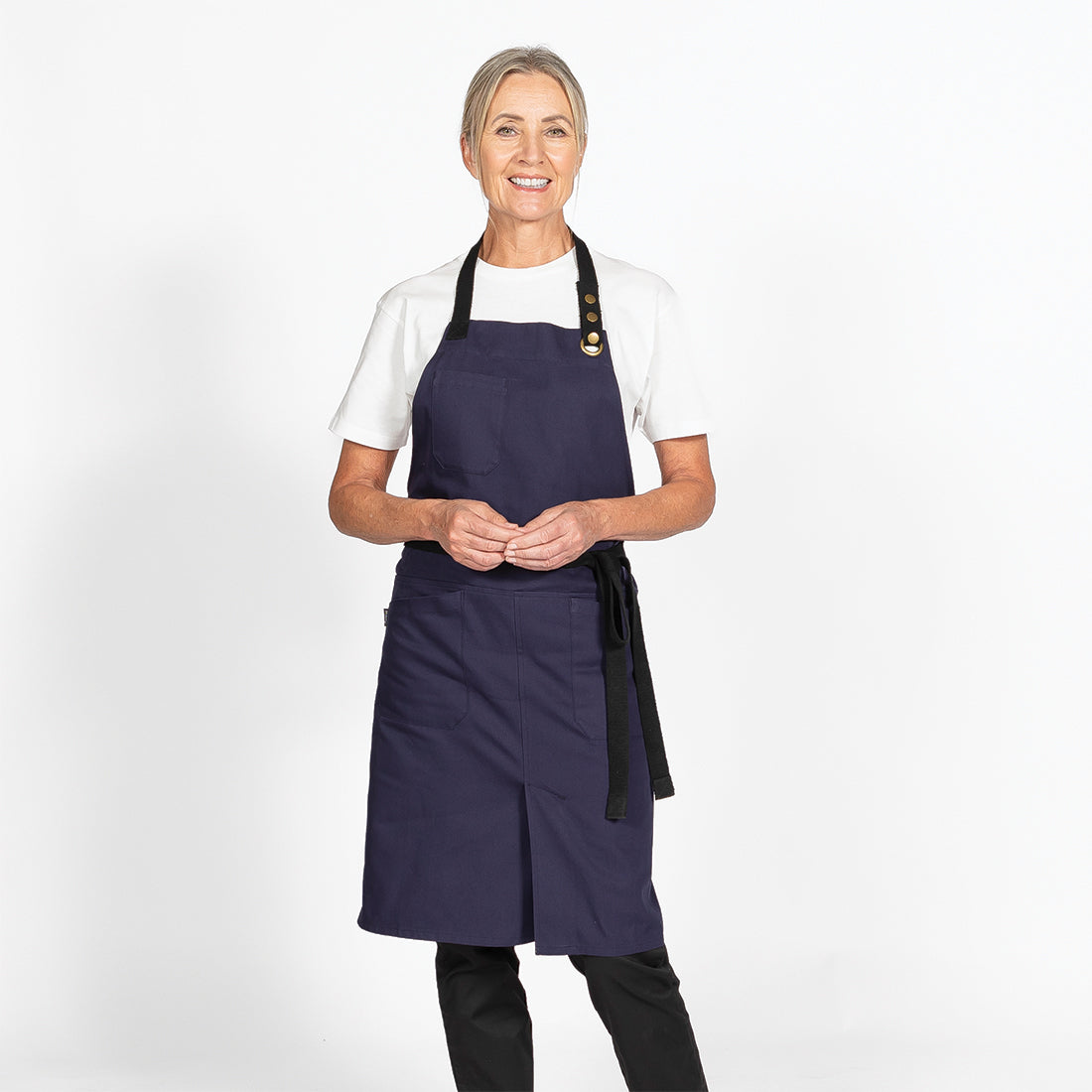 Dennys Canvas Bib Apron with Split Skirt - Navy