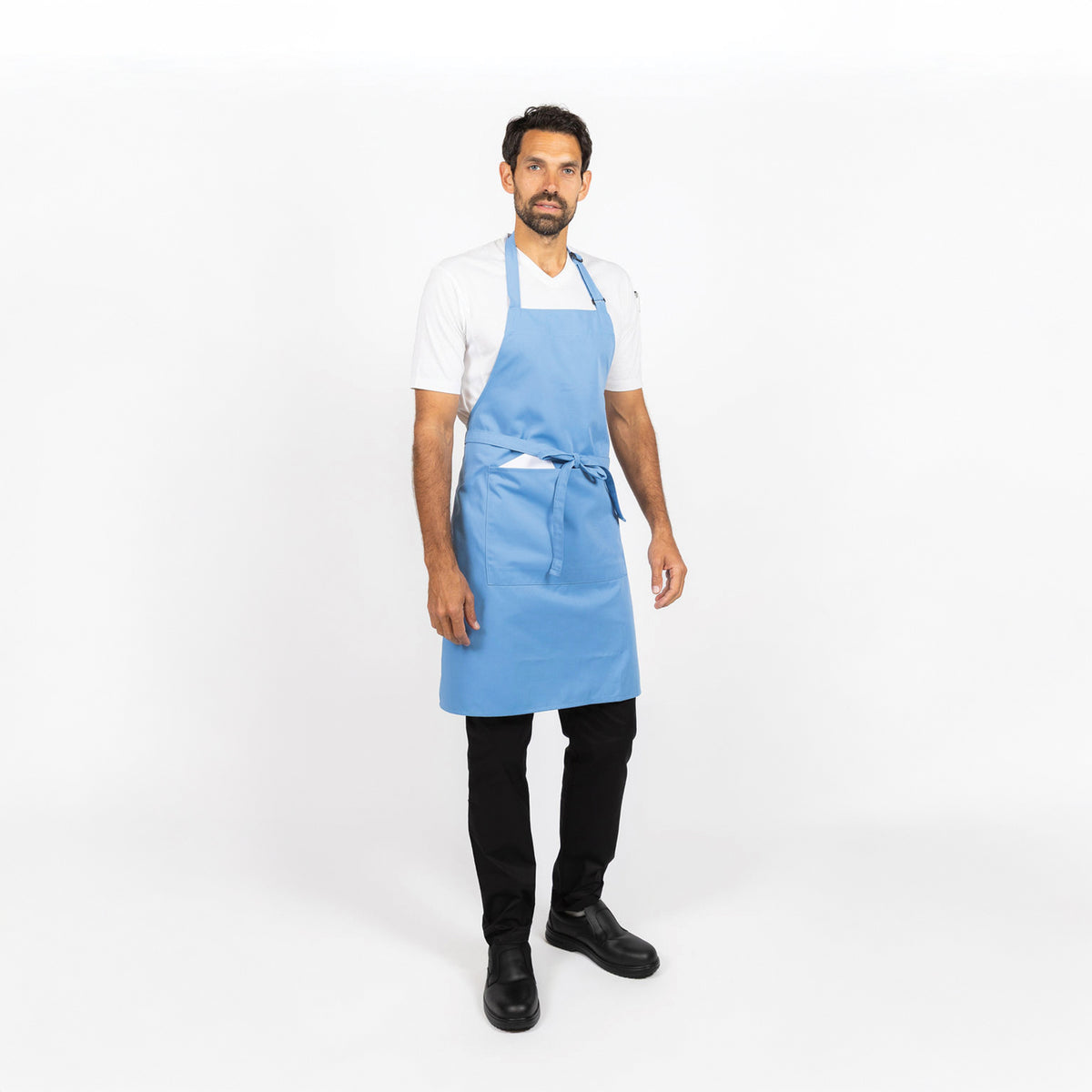 Dennys Colour Bib Apron with pocket - Mid Blue