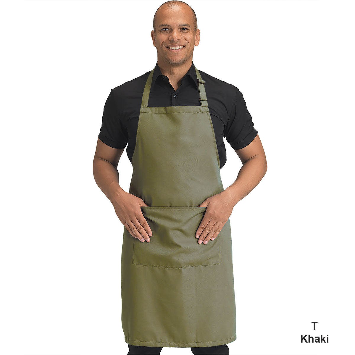 Dennys Colour Bib Apron with pocket - Khaki