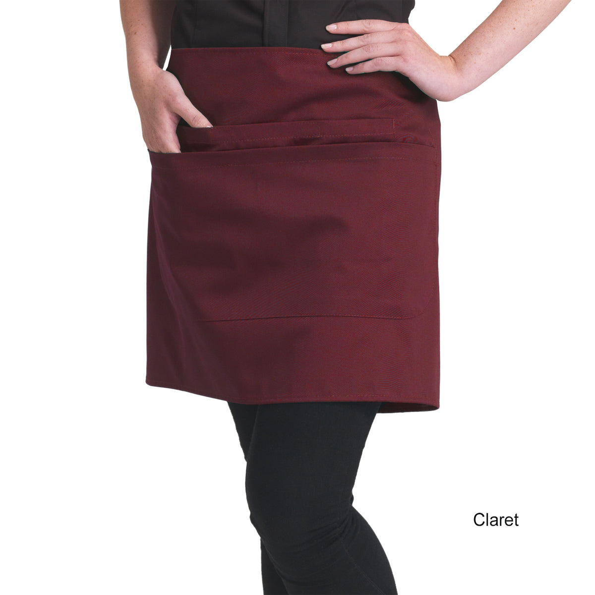 Dennys Short Bar Apron With Pocket - Claret