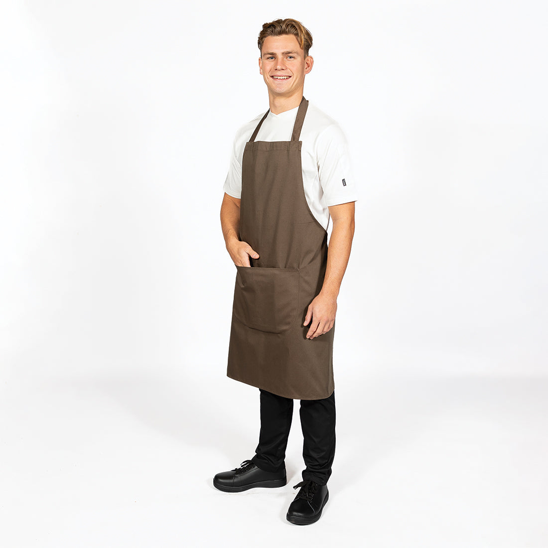 Dennys Bib Apron With Pocket And Adjustable Halter - Peat