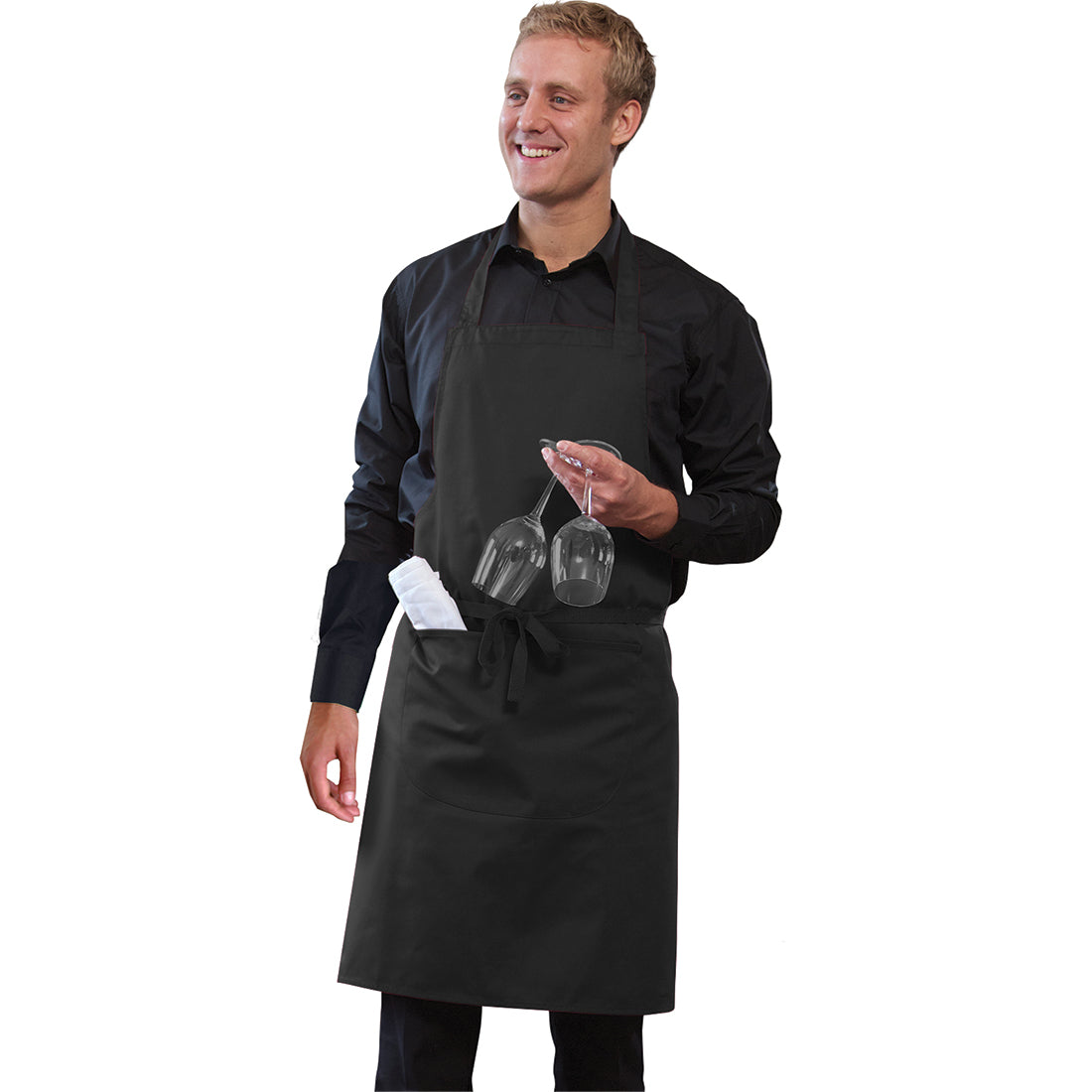 Dennys Bib Apron With Pocket And Adjustable Halter - Black