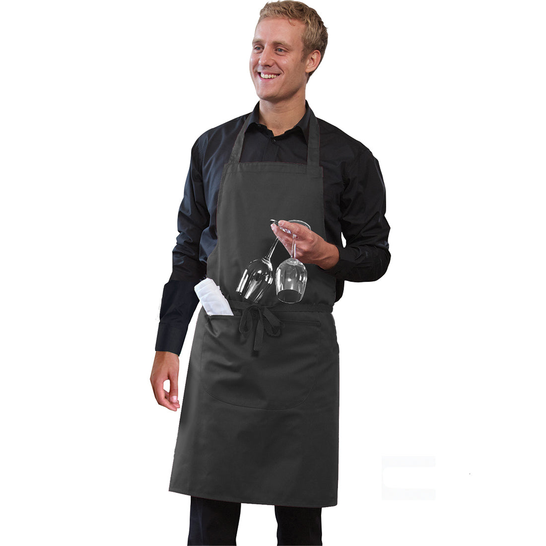 Dennys Bib Apron With Pocket And Adjustable Halter - Storm Grey