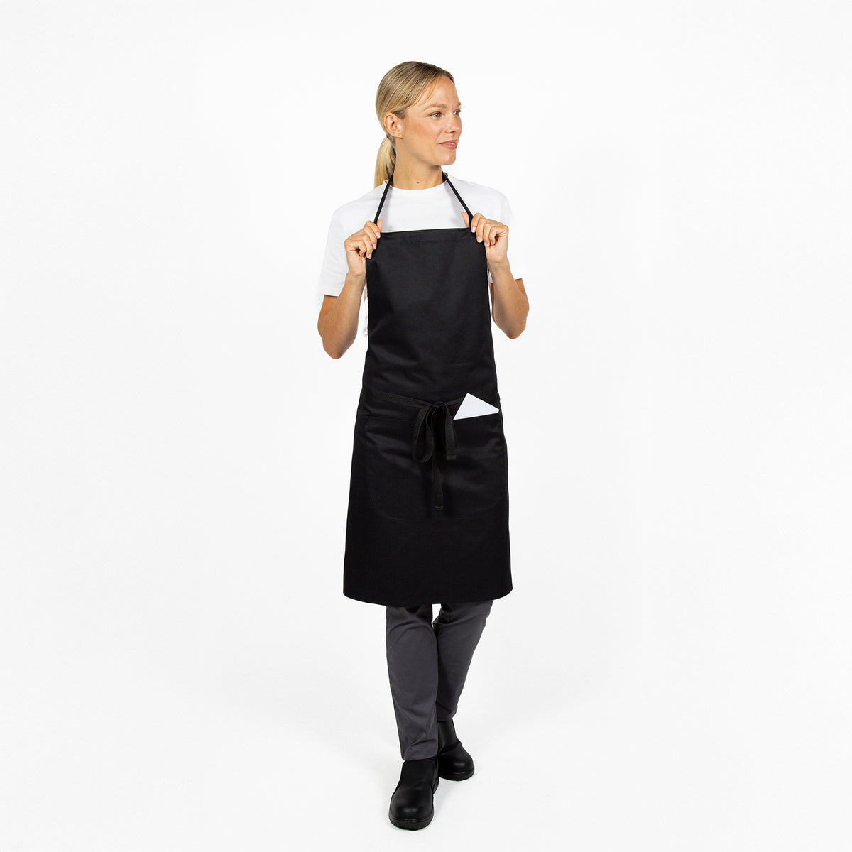 Dennys Black Bib Apron with pocket - Black