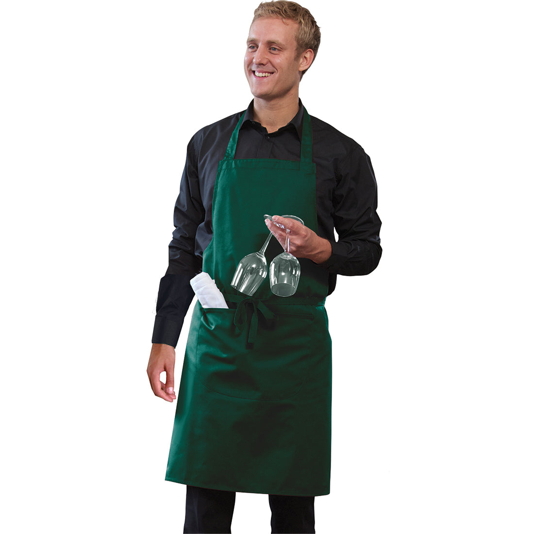 Dennys Bib Apron With Pocket And Adjustable Halter - Bottle Green
