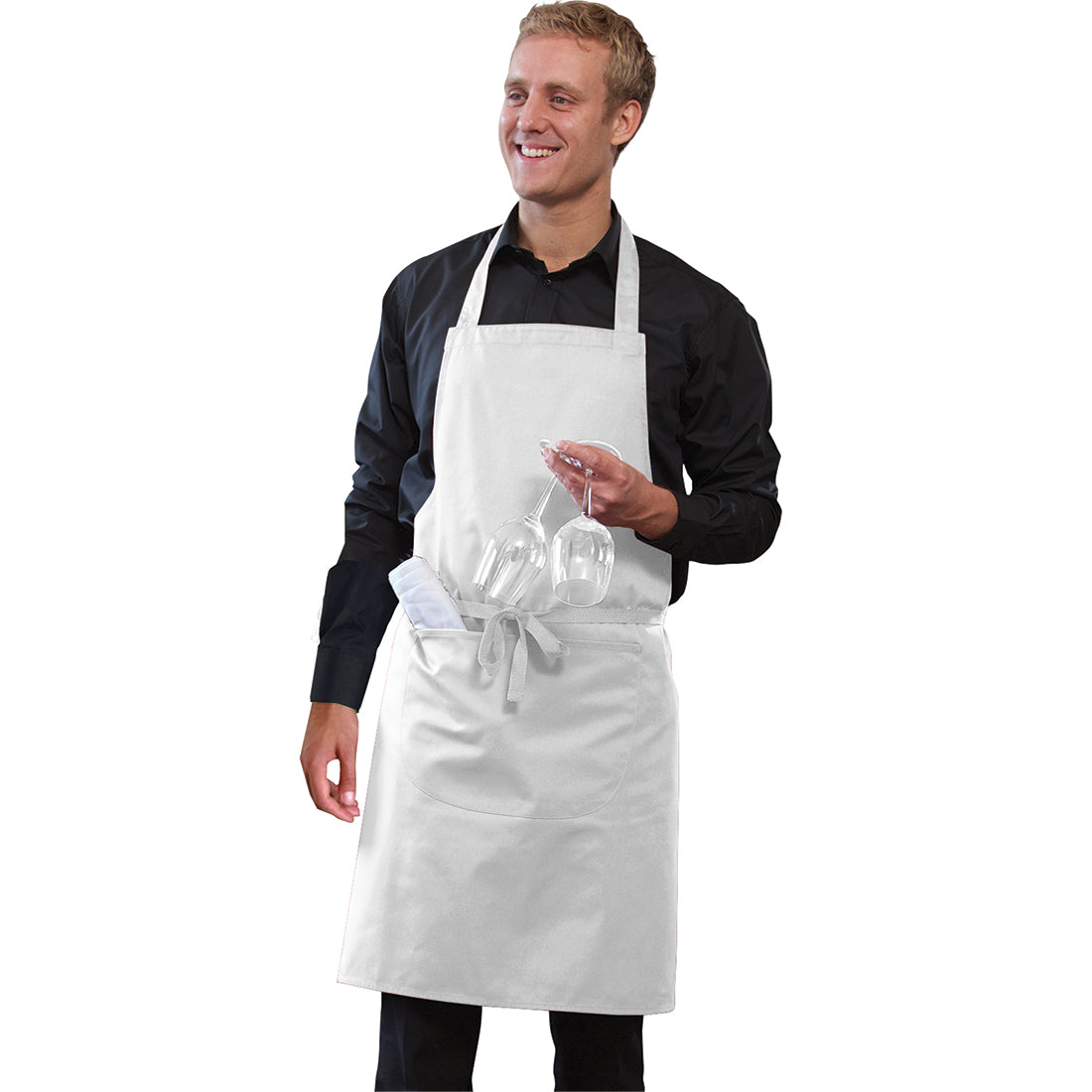 Dennys Bib Apron With Pocket And Adjustable Halter - White