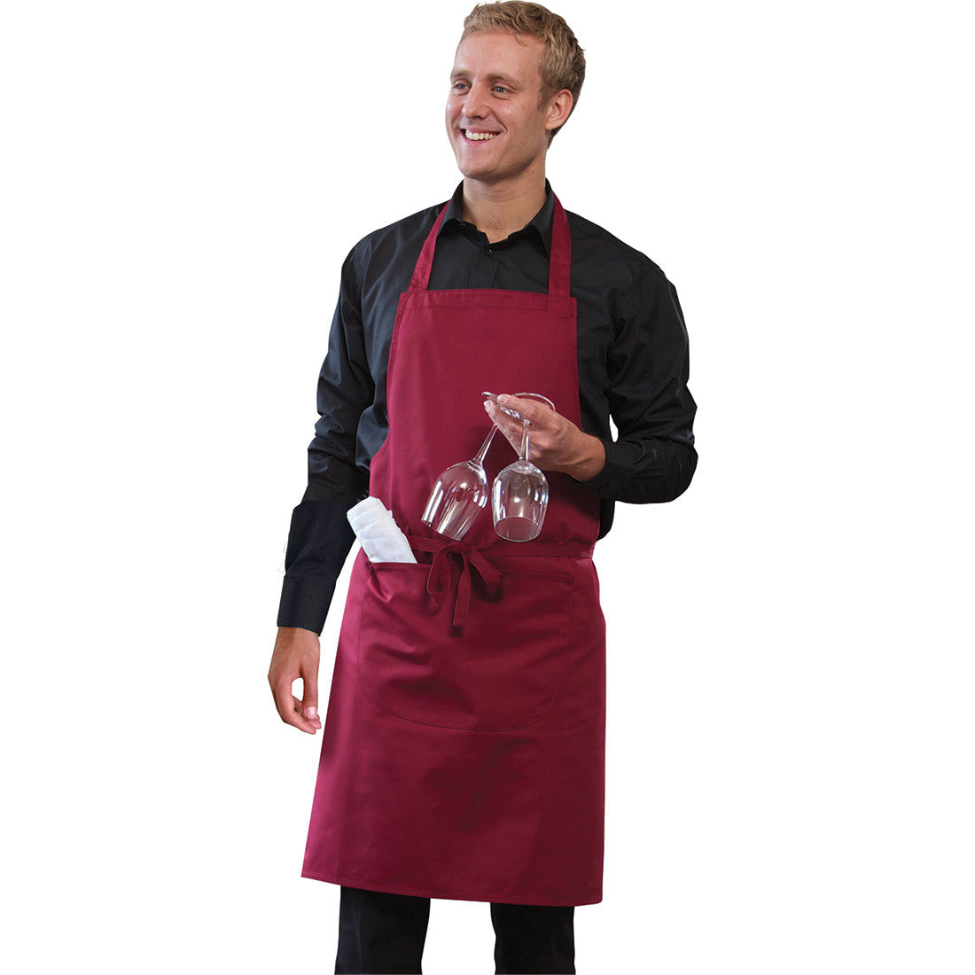 Dennys Bib Apron With Pocket And Adjustable Halter - Claret
