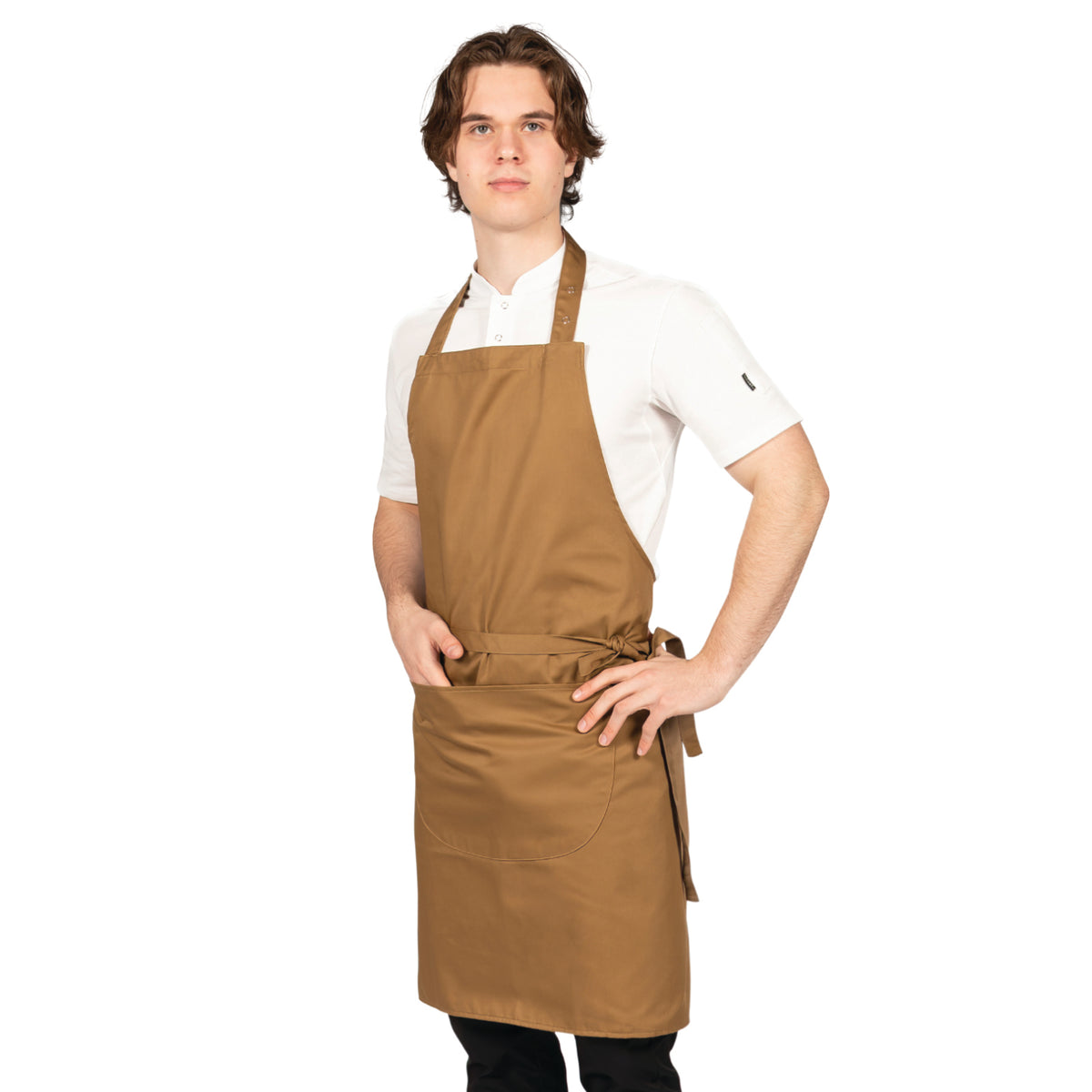 Dennys Bib Apron With Pocket And Adjustable Halter - Khaki