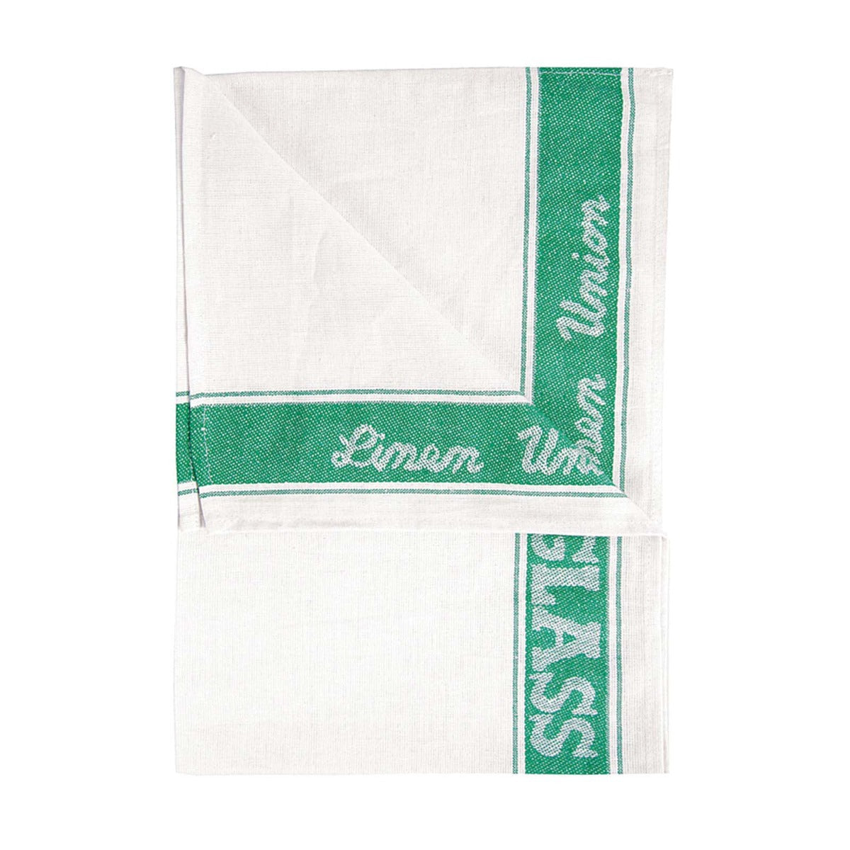 Dennys Glass Cloth with Coloured Border - White + Green Stripe