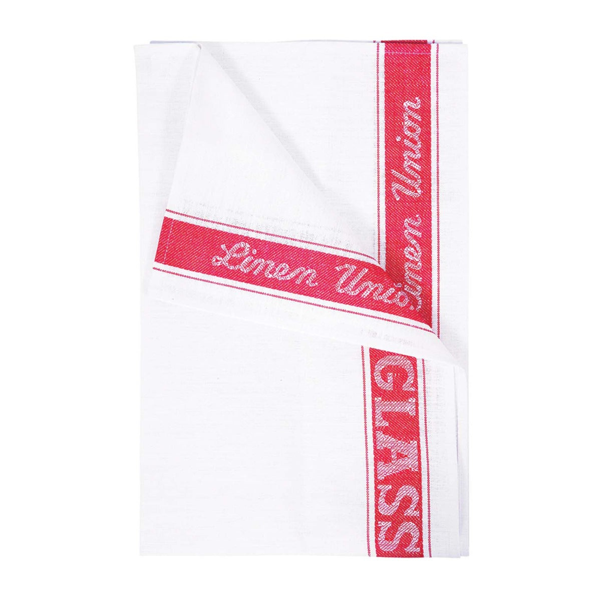 Dennys Glass Cloth with Coloured Border - White + Red Stripe