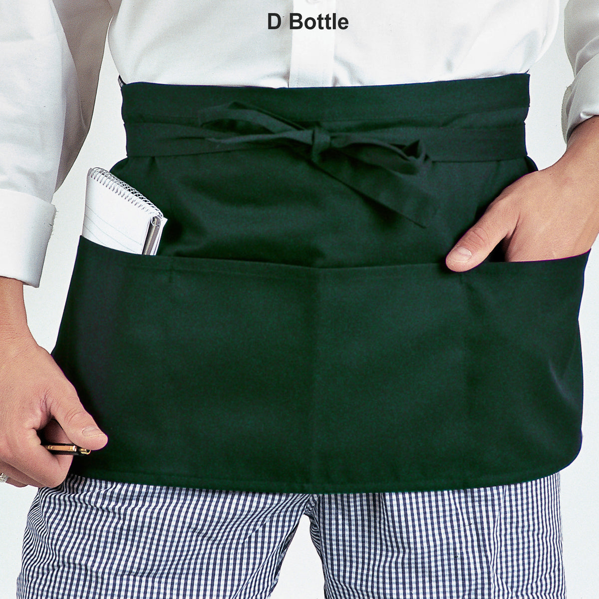 Dennys Money Pocket Aprons With Self Material Ties - Bottle Green